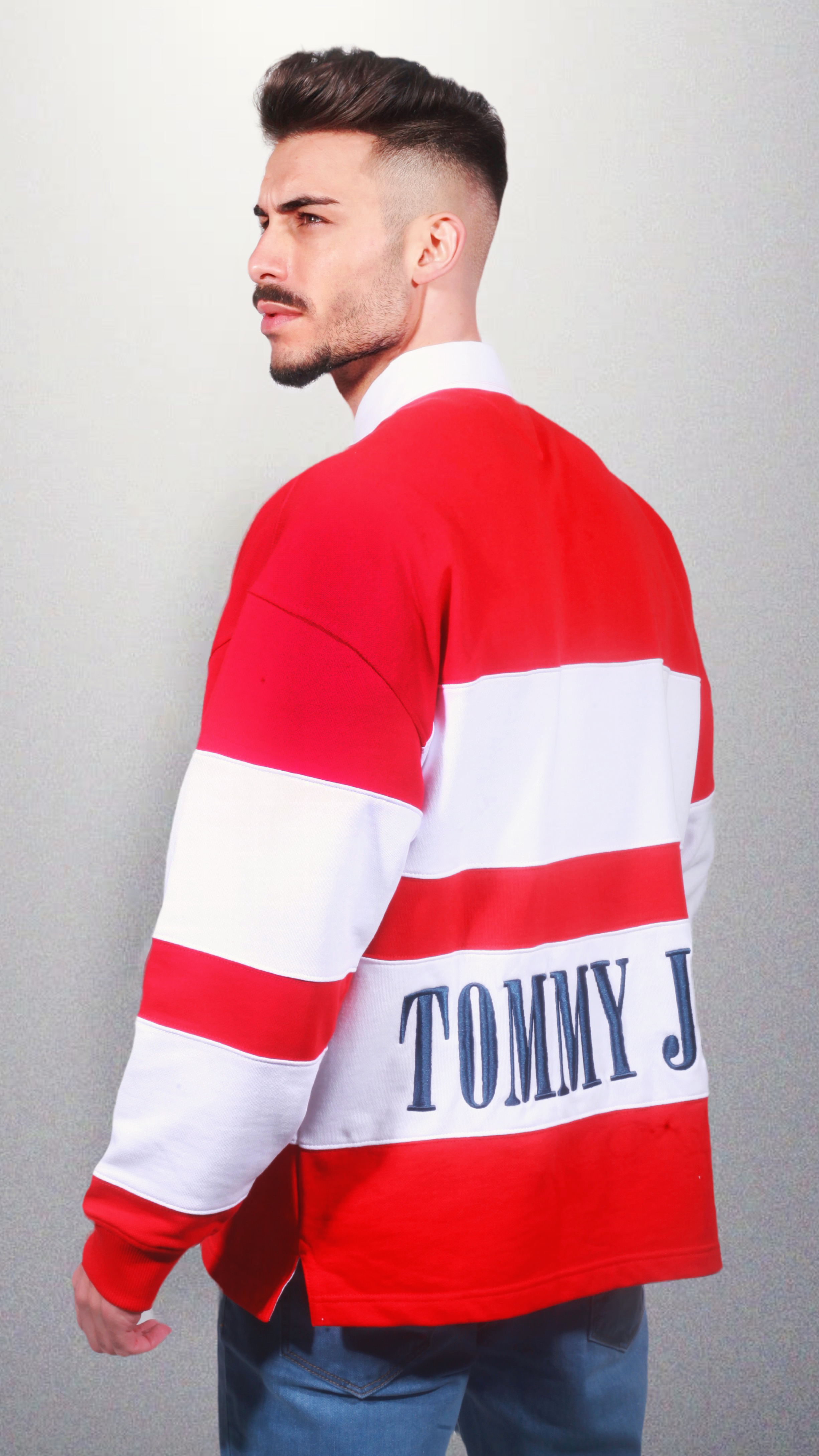 Sweat gola Tommy Hilfiger Manga Comprida Listrada | Vermelho-Branco