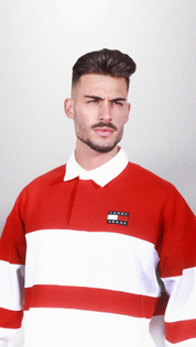 Sweat gola Tommy Hilfiger Manga Comprida Listrada | Vermelho-Branco