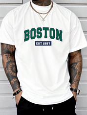 Camiseta Casual com Estampa de Letras para Homens, Gola Redonda, Para o Dia-a-Dia de Verão