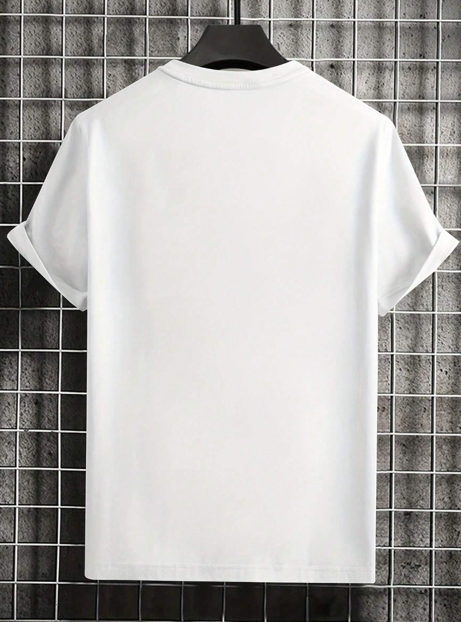 Camiseta Casual com Estampa de Letras para Homens, Gola Redonda, Para o Dia-a-Dia de Verão