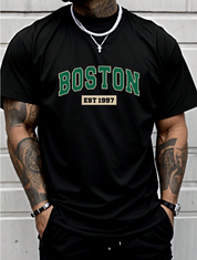 Camiseta Casual com Estampa de Letras para Homens, Gola Redonda, Para o Dia-a-Dia de Verão