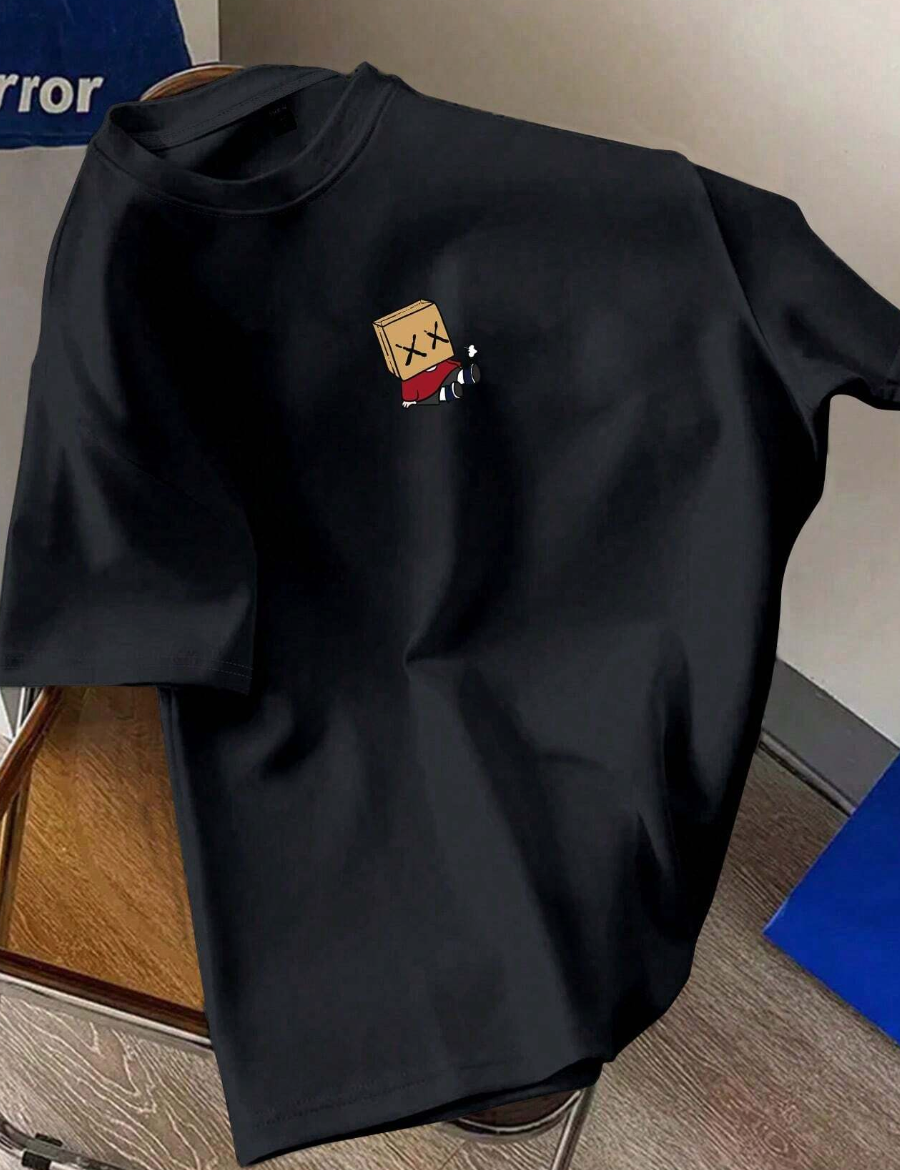 Manfinity Hypemode Camiseta Casual de Manga Curta Masculina de Verão com Estampa de Desenho Animado