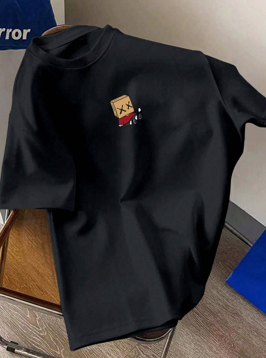Manfinity Hypemode Camiseta Casual de Manga Curta Masculina de Verão com Estampa de Desenho Animado