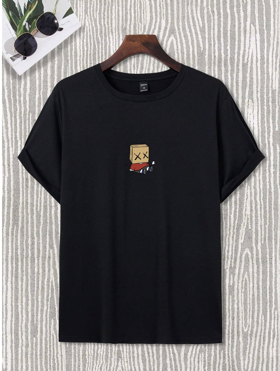 Manfinity Hypemode Camiseta Casual de Manga Curta Masculina de Verão com Estampa de Desenho Animado