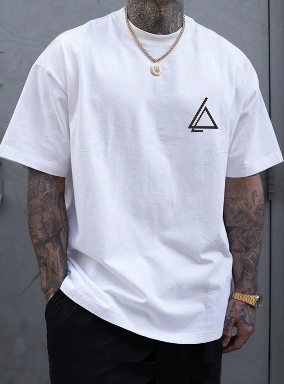 Manfinity Hypemode Camiseta masculina casual de verão com estampa geométrica e gráfica de manga curta para férias, para presente de namorado