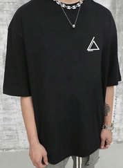 Manfinity Hypemode Camiseta masculina casual de verão com estampa geométrica e gráfica de manga curta para férias, para presente de namorado