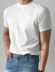 Camiseta Casual Masculina de Manga Curta e Gola Redonda em Cor Sólida, Verão