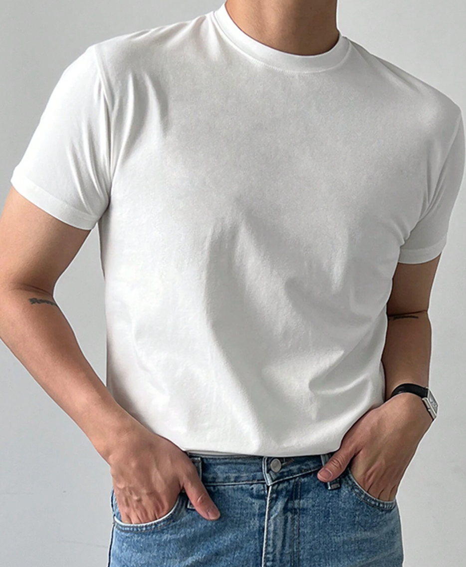 Camiseta Casual Masculina de Manga Curta e Gola Redonda em Cor Sólida, Verão