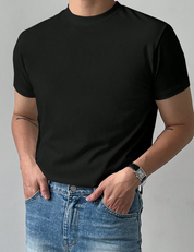 Camiseta Casual Masculina de Manga Curta e Gola Redonda em Cor Sólida, Verão