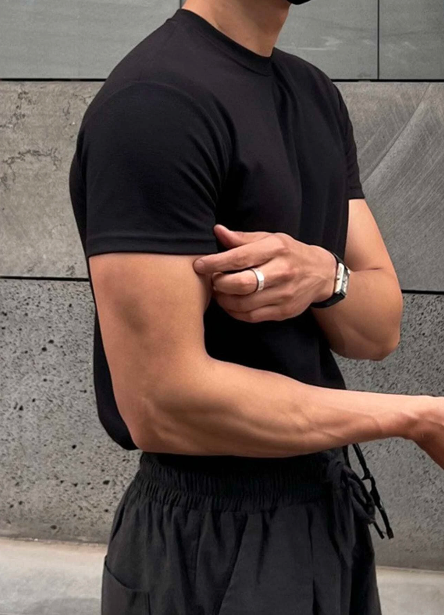 Camiseta Masculina De Cor Sólida Com Gola Redonda Para O Verão