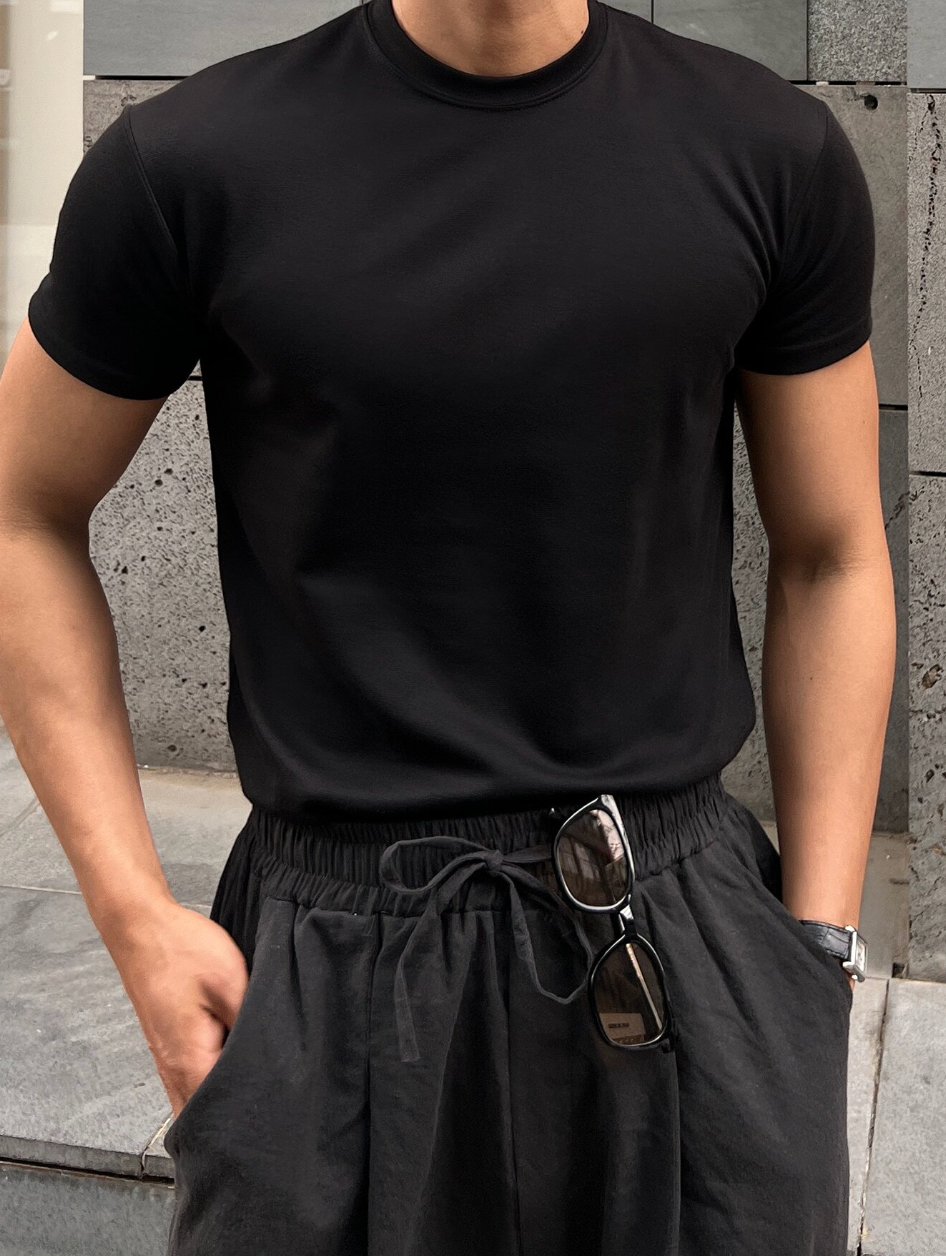 Camiseta Masculina De Cor Sólida Com Gola Redonda Para O Verão