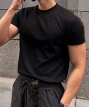 Camiseta Masculina De Cor Sólida Com Gola Redonda Para O Verão