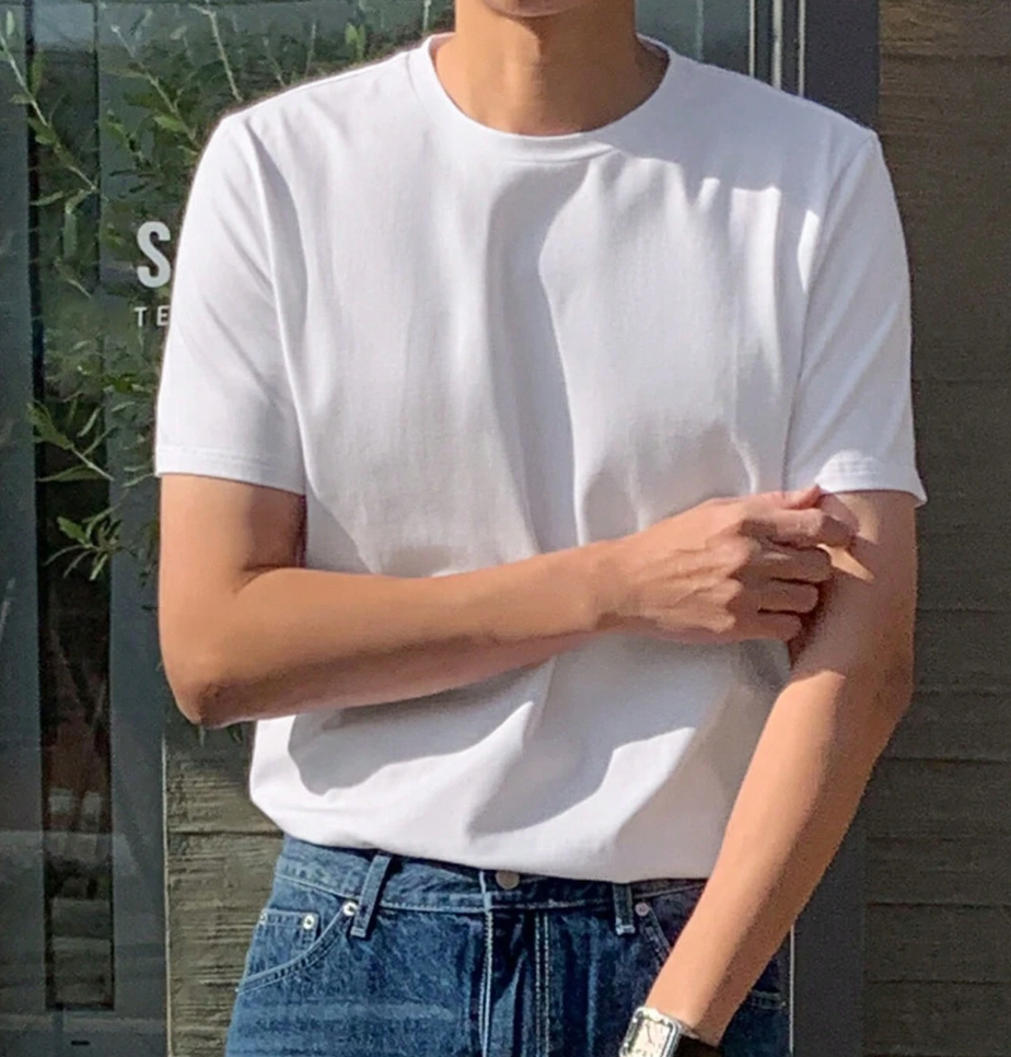 Camiseta Masculina De Cor Sólida Com Gola Redonda Para O Verão