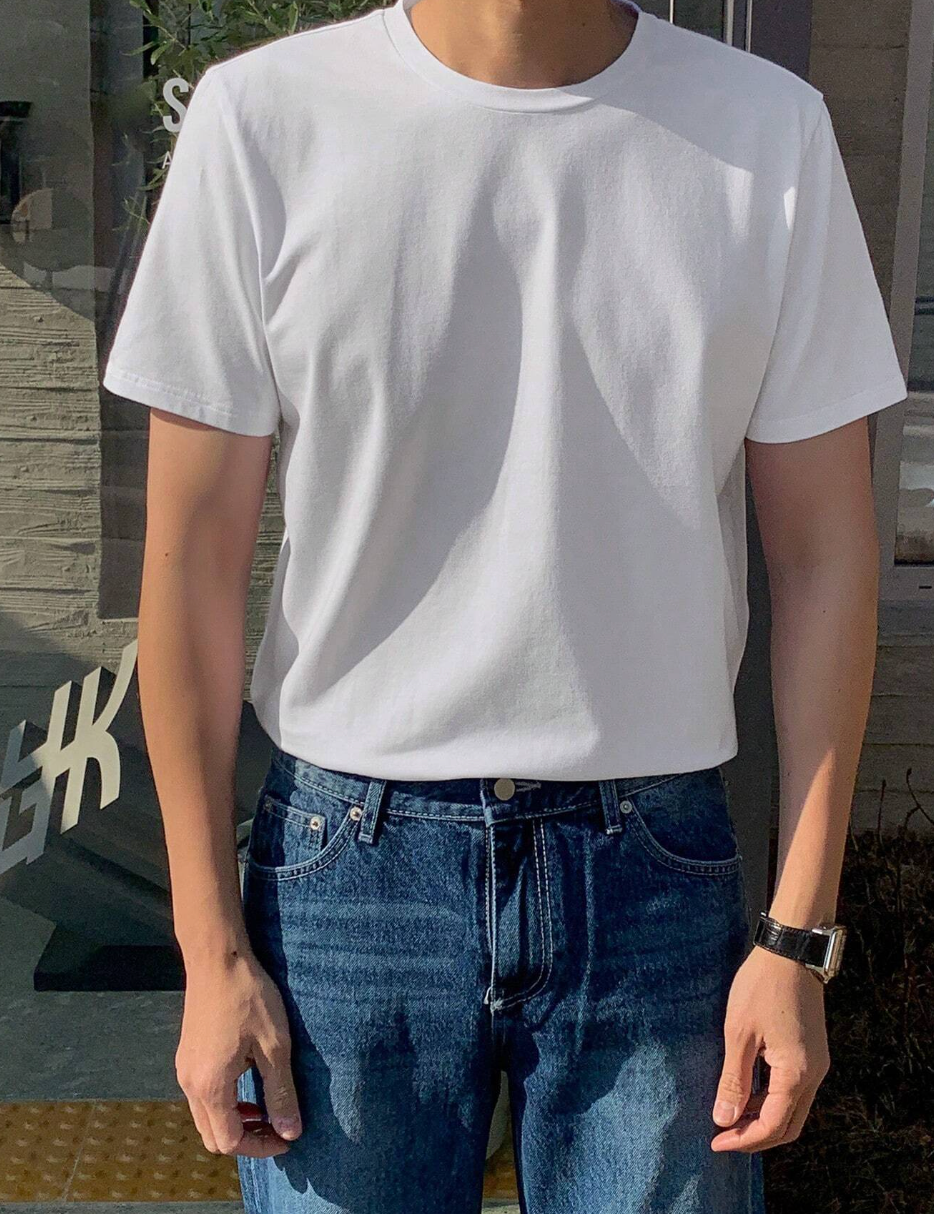Camiseta Masculina De Cor Sólida Com Gola Redonda Para O Verão