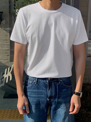 Camiseta Masculina De Cor Sólida Com Gola Redonda Para O Verão