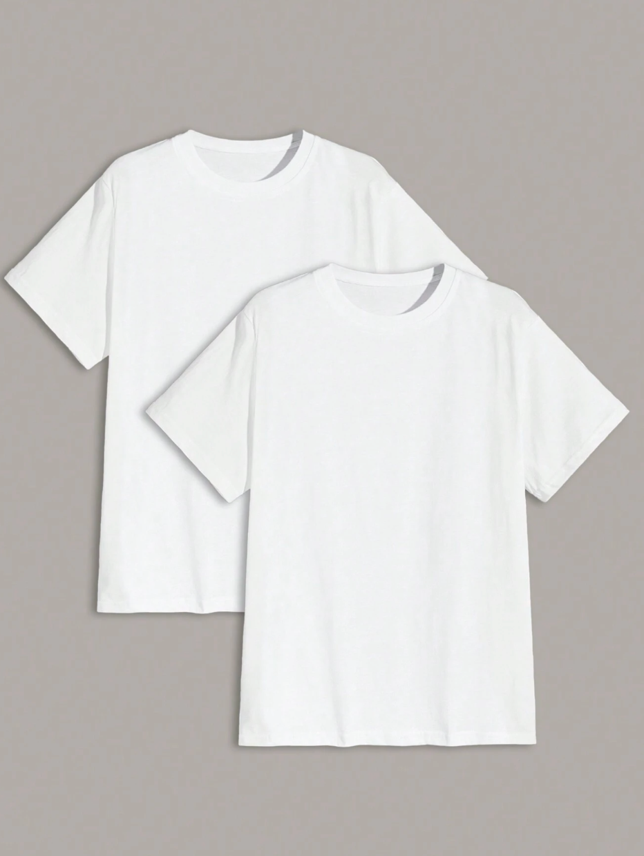 2x Pack Homme T-shirt De Lazer De Gola Redonda E Cor Sólida Para Homem