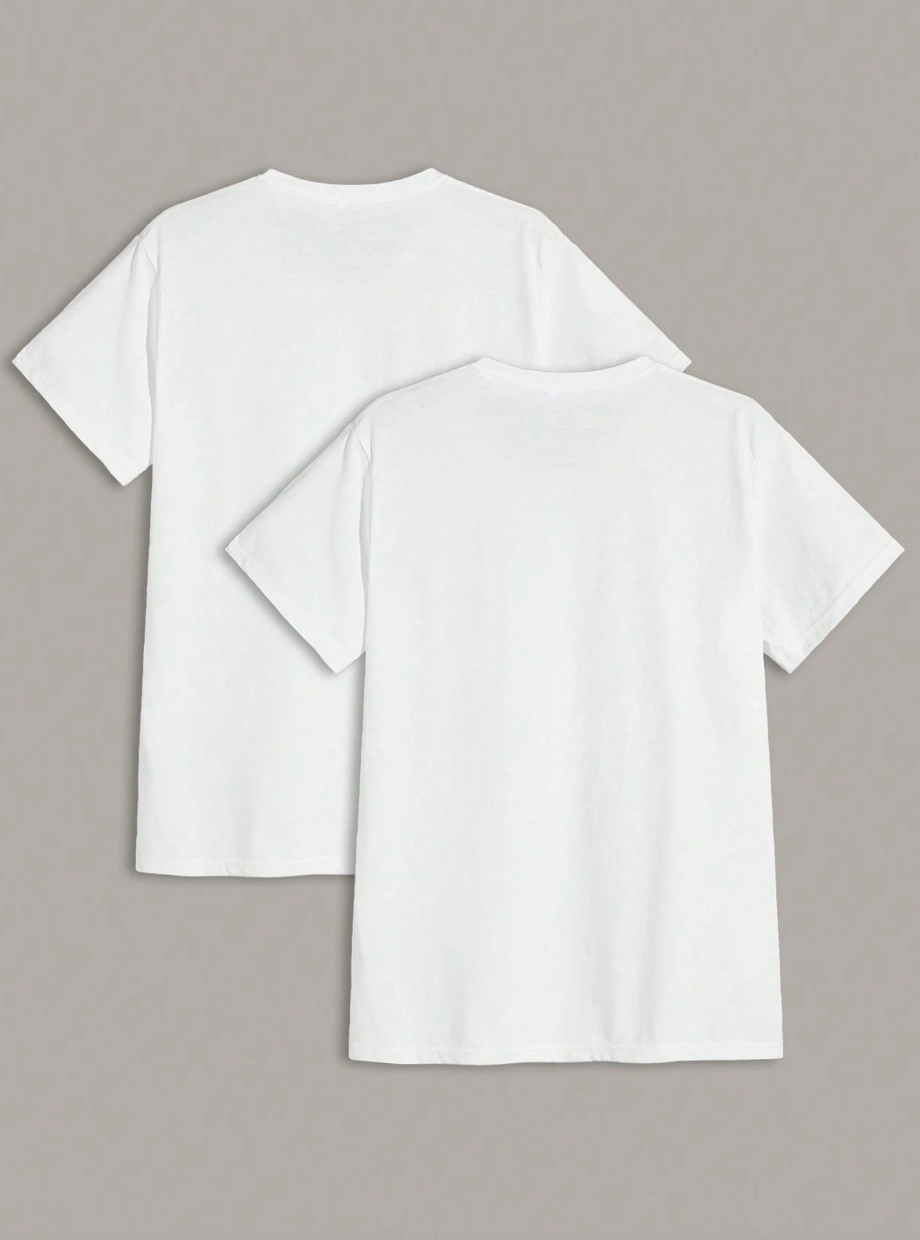 2x Pack Homme T-shirt De Lazer De Gola Redonda E Cor Sólida Para Homem