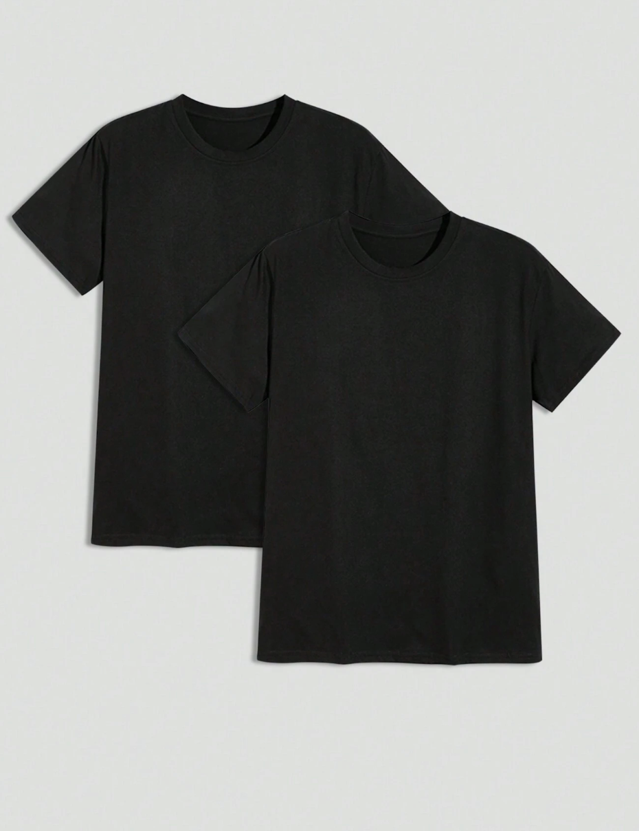 2x Pack Homme T-shirt De Lazer De Gola Redonda E Cor Sólida Para Homem
