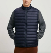 Colete casual masculino com zíper frontal e gola alta de cor sólida para outono/inverno
