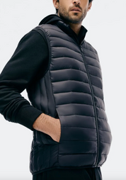 Colete casual masculino com zíper frontal e gola alta de cor sólida para outono/inverno
