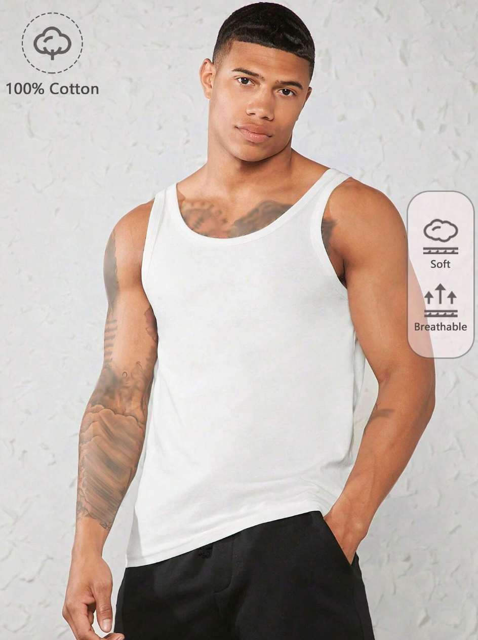 Basics Men 100% Cotton Solid Tank Top