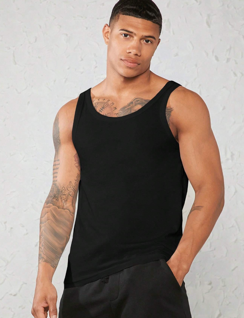 Basics Men 100% Cotton Solid Tank Top