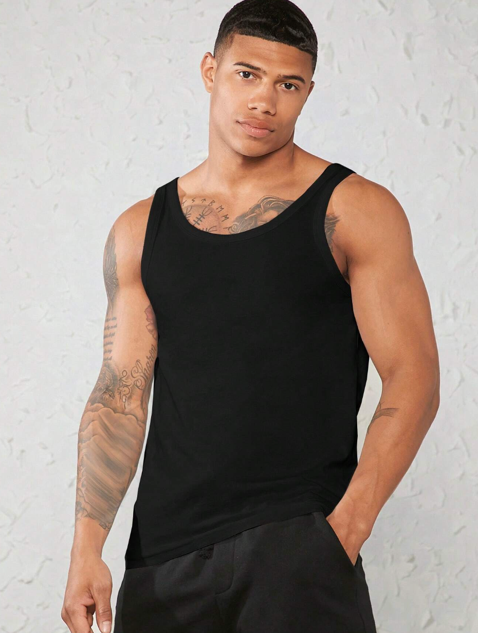 Basics Men 100% Cotton Solid Tank Top