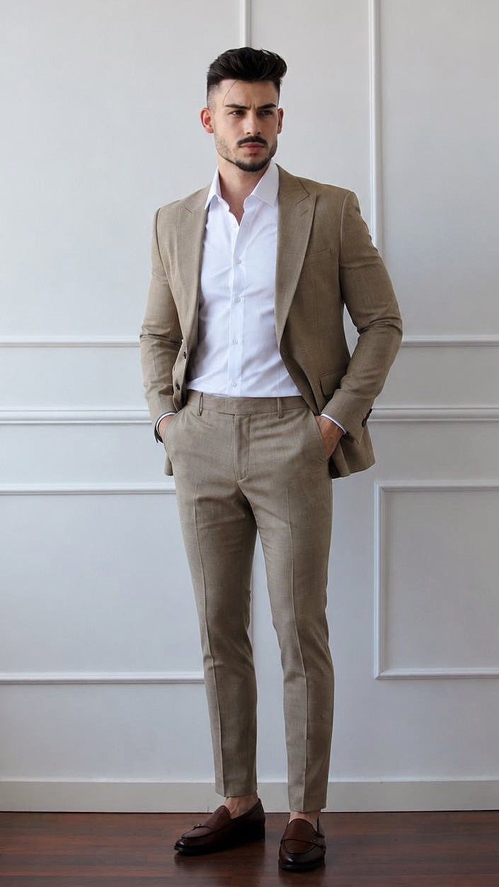 Fato masculino de 2 Peças em Verde Caqui Elegante