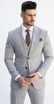 Fato 3 Peças Cinzento Claro com Padrão Discreto