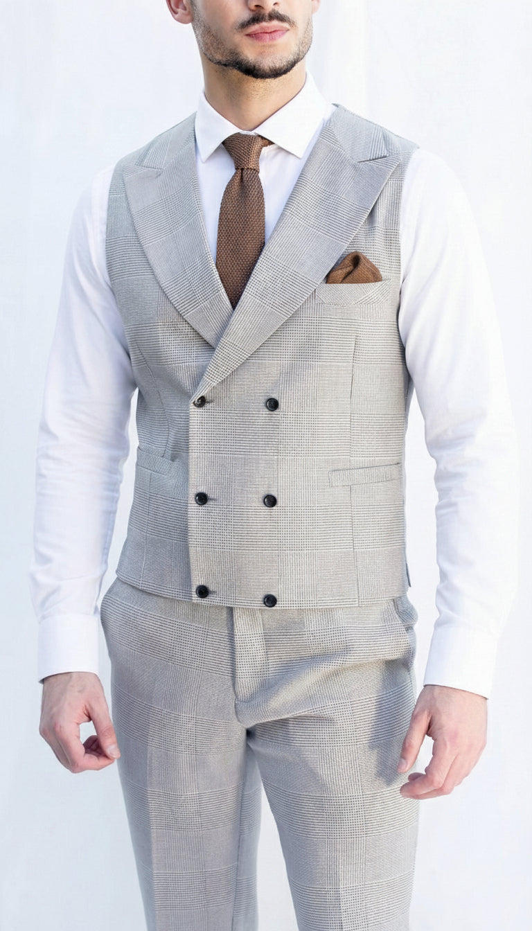 Fato 3 Peças Cinzento Claro com Padrão Discreto