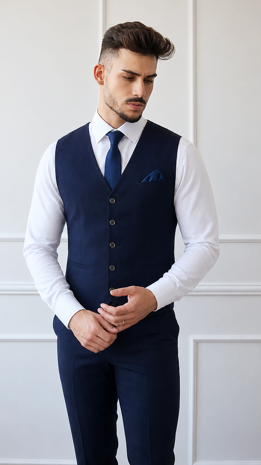 Fato Azul Marinho de 3 Peças — Corte Clássico
