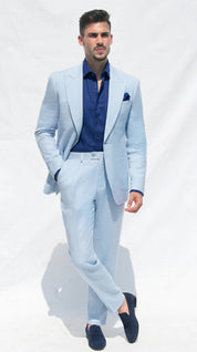 Fato Slim Azul Turquesa em Linho & Rayon Premium
