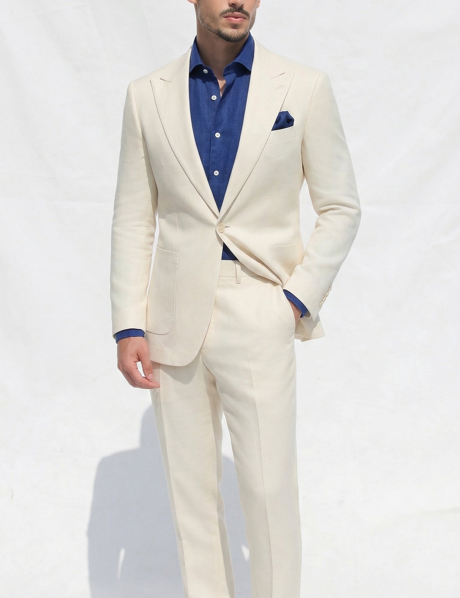 Turquoise Blue Slim Fit Suit in Premium Linen & Rayon