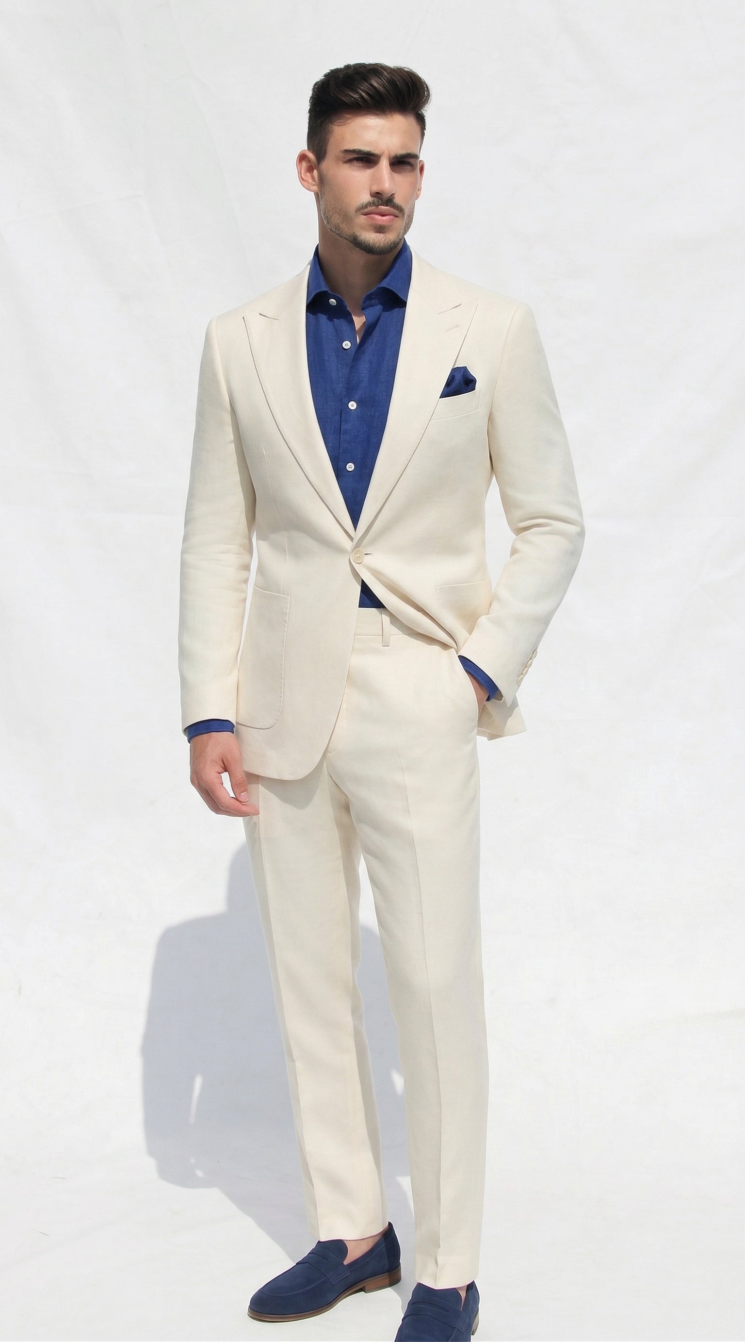 Fato Slim Creme em Linho & Rayon Premium