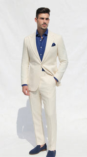 Fato Slim Creme em Linho & Rayon Premium