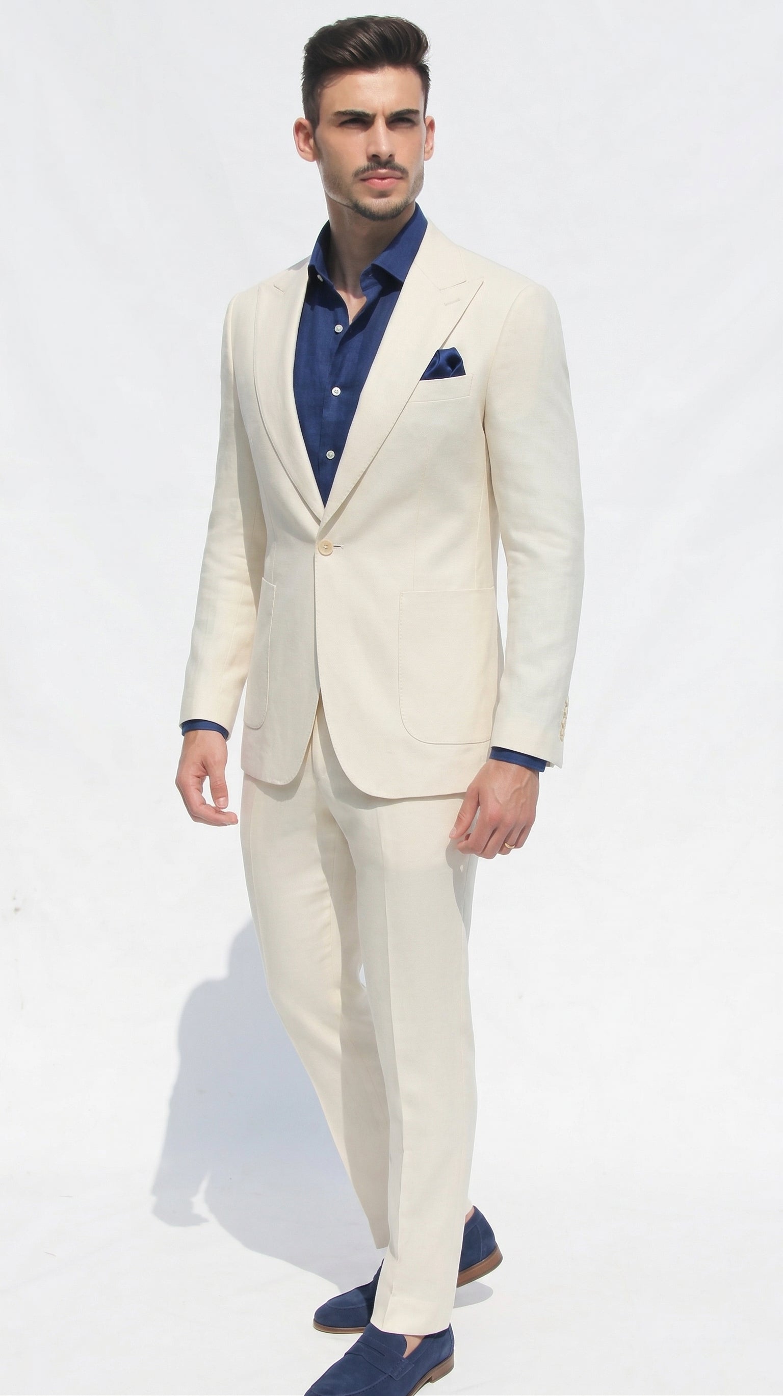 Fato Slim Creme em Linho & Rayon Premium