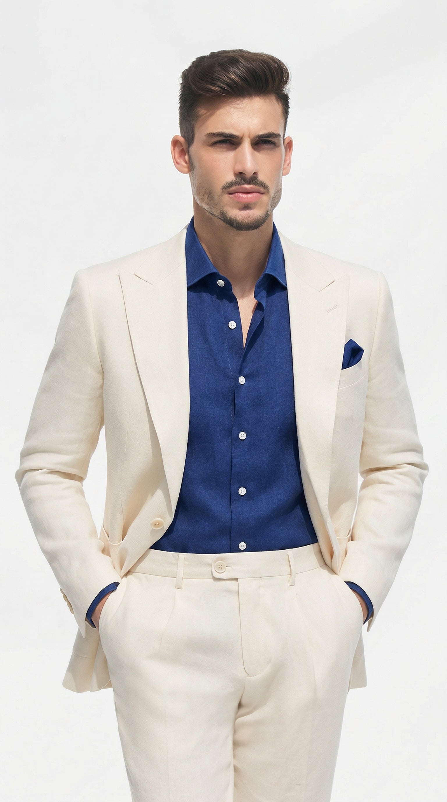 Fato Slim Creme em Linho & Rayon Premium