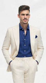 Fato Slim Creme em Linho & Rayon Premium