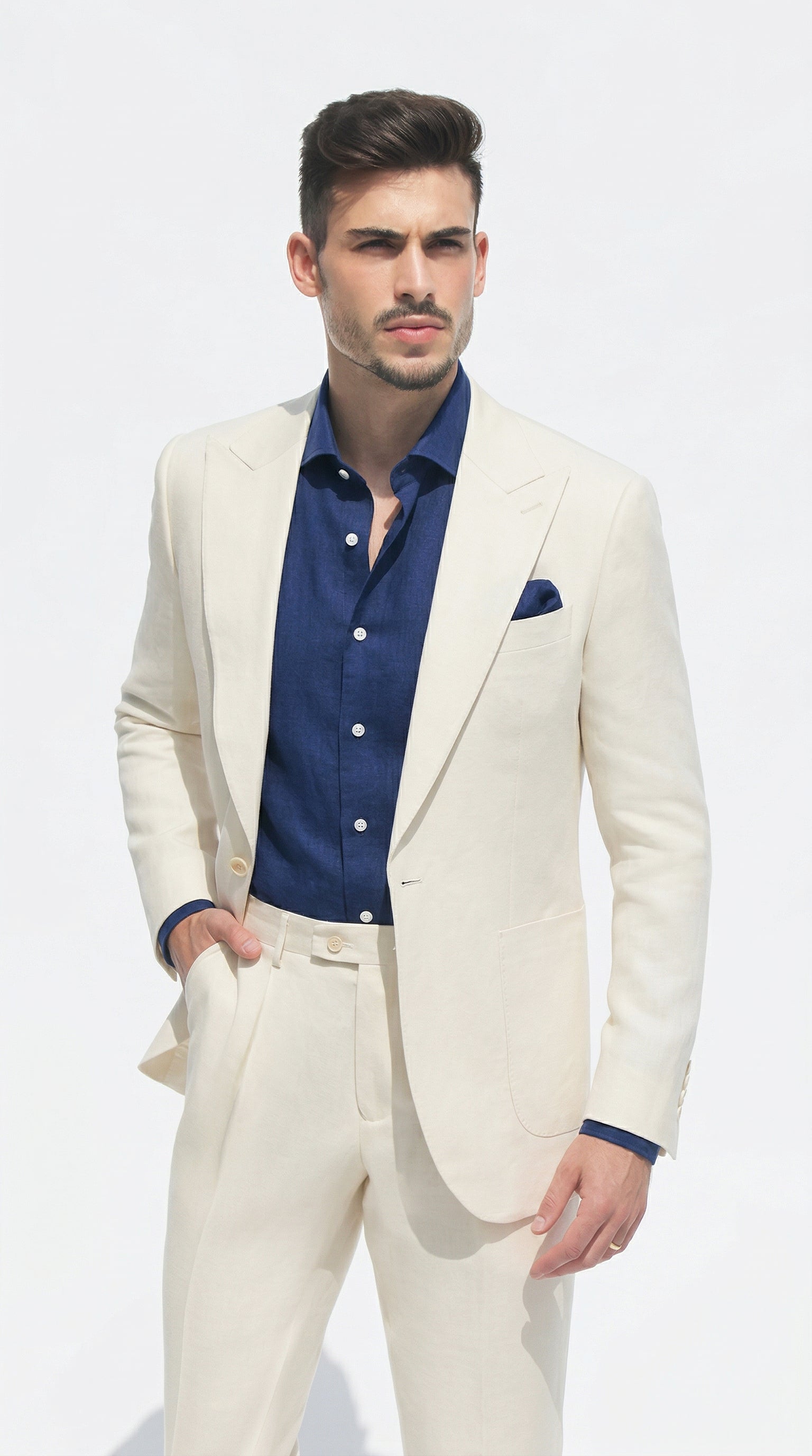 Fato Slim Creme em Linho & Rayon Premium