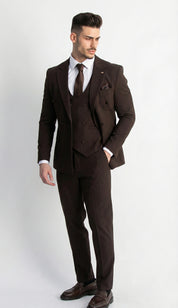 Fato 3 Peças Castanho Escuro com Padrão Subtil – Distinção com Personalidade
