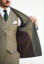 Fatos Masculinos 3 Peças em Tom Azeitona com Padrão Xadrez