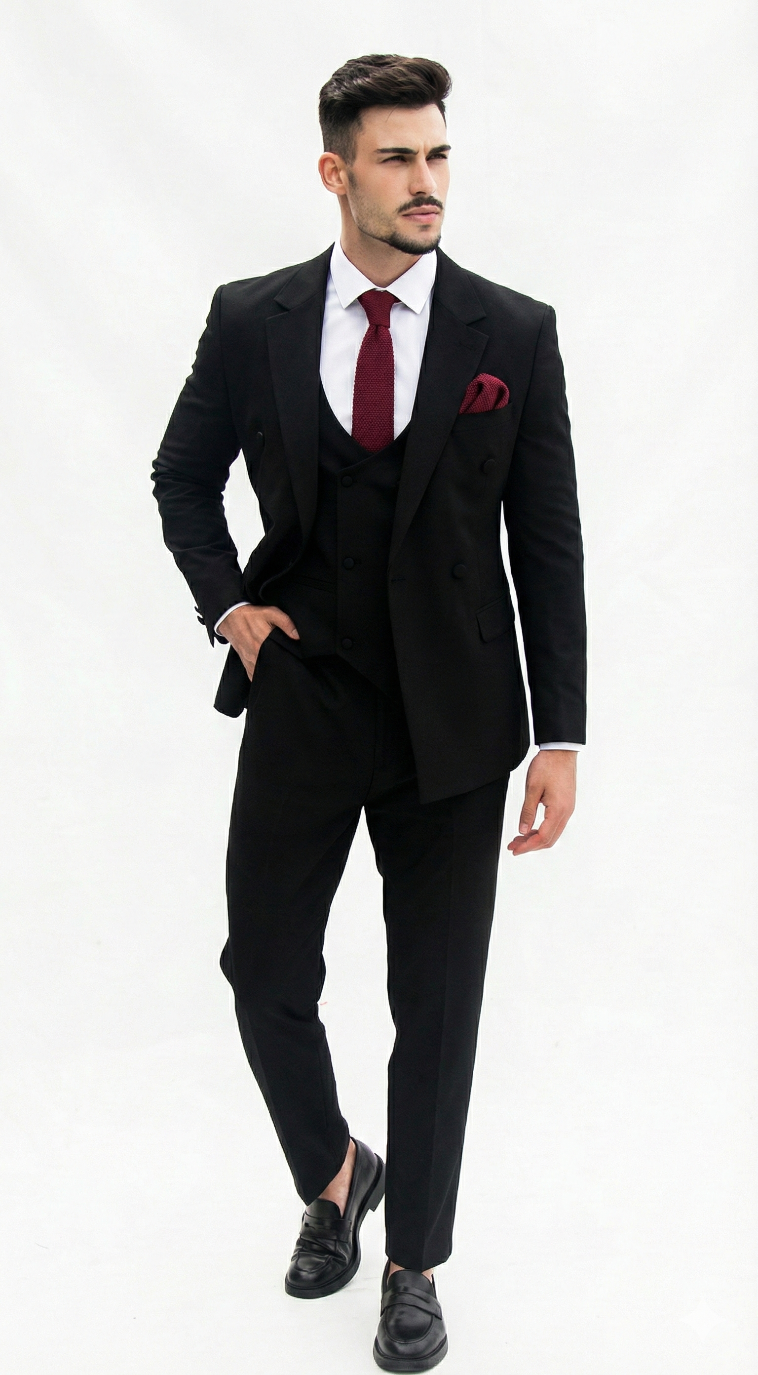 Fato 3 Peças Preto Escuro com Padrão Subtil – Distinção com Personalidade