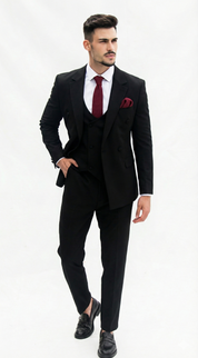 Fato 3 Peças Preto Escuro com Padrão Subtil – Distinção com Personalidade