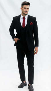 Fato 3 Peças Preto Escuro com Padrão Subtil – Distinção com Personalidade