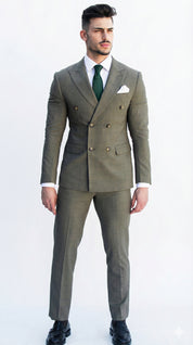 Fatos Masculinos 3 Peças em Tom Azeitona com Padrão Xadrez