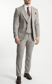 Fato 3 Peças Cinzento Claro com Padrão Discreto