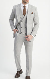 Fato 3 Peças Cinzento Claro com Padrão Discreto