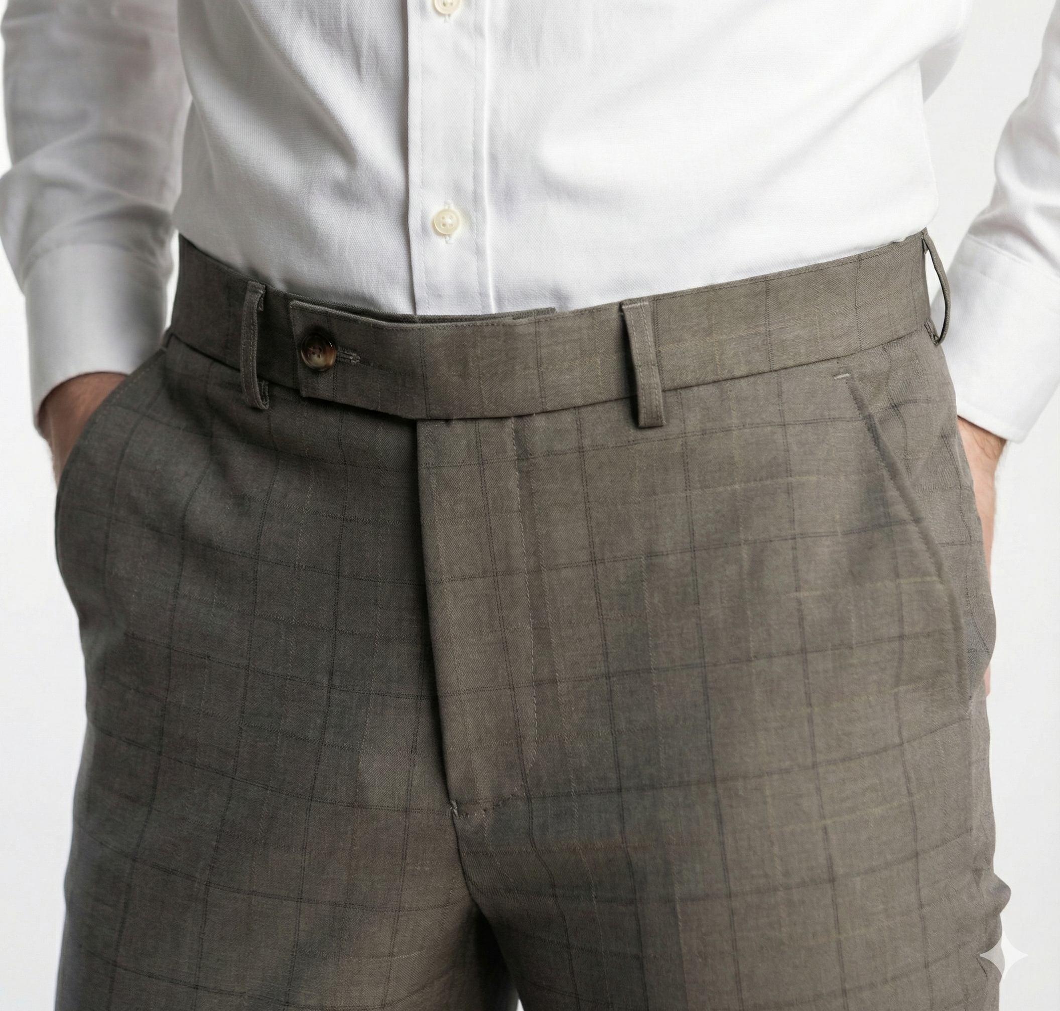 Fatos Masculinos 3 Peças em Tom Azeitona com Padrão Xadrez