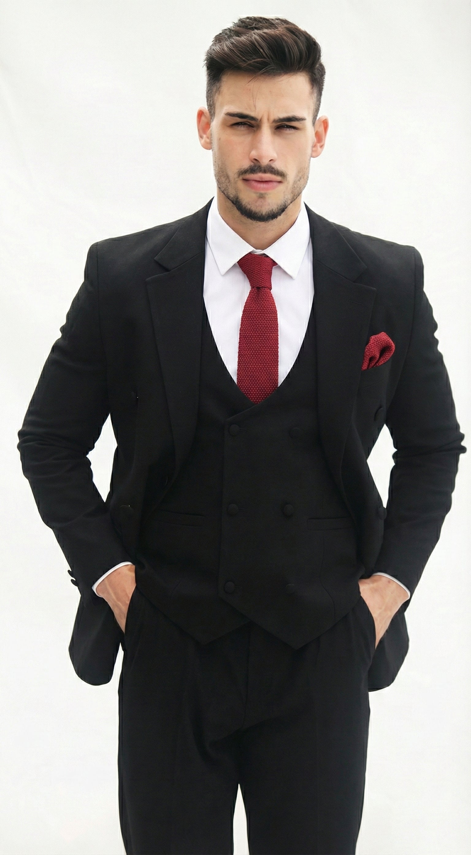 Fato 3 Peças Preto Escuro com Padrão Subtil – Distinção com Personalidade