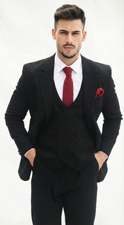 Fato 3 Peças Preto Escuro com Padrão Subtil – Distinção com Personalidade